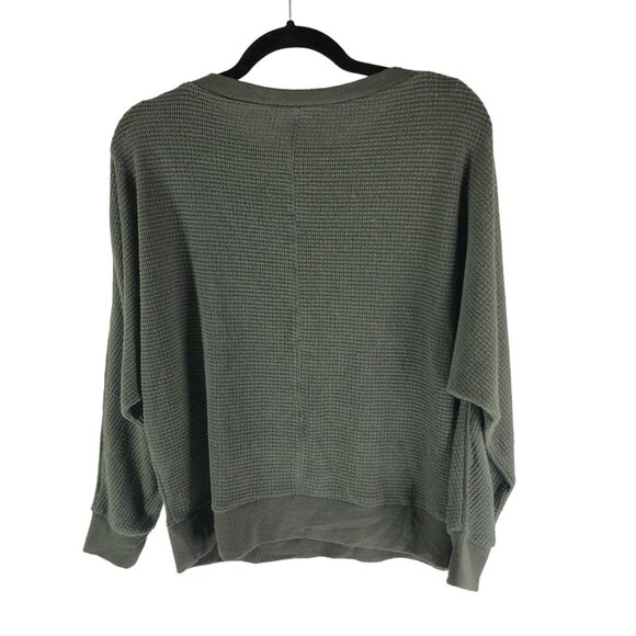 Chenault Olive Green Waffle Knit Long Sleeve Dolman Sweater Size M - Picture 3 of 5